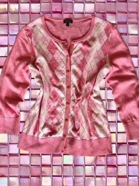 Talbots Pink Argyle Cardigan Sweater - Women's